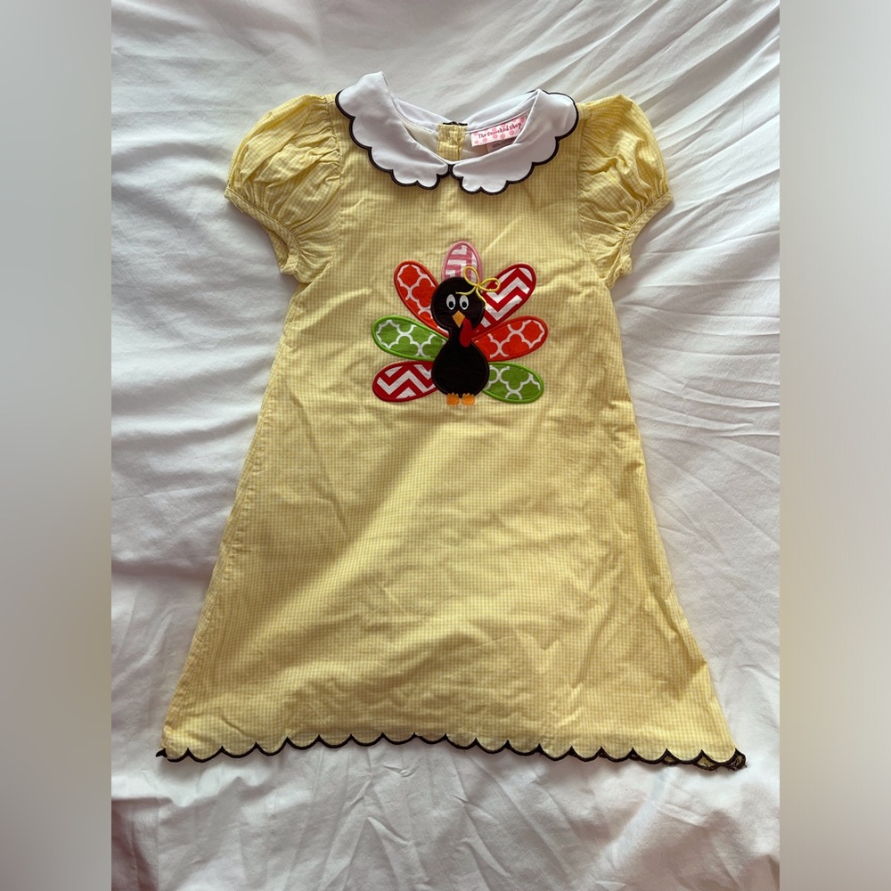 Yellow Dress with Turkey Appliqué